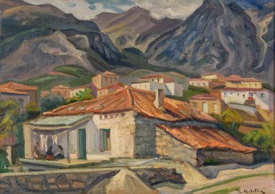 Daulia, Mountain Background — Oil painting, Canvas, 50.00×70.00cm — Theodoros Markellos